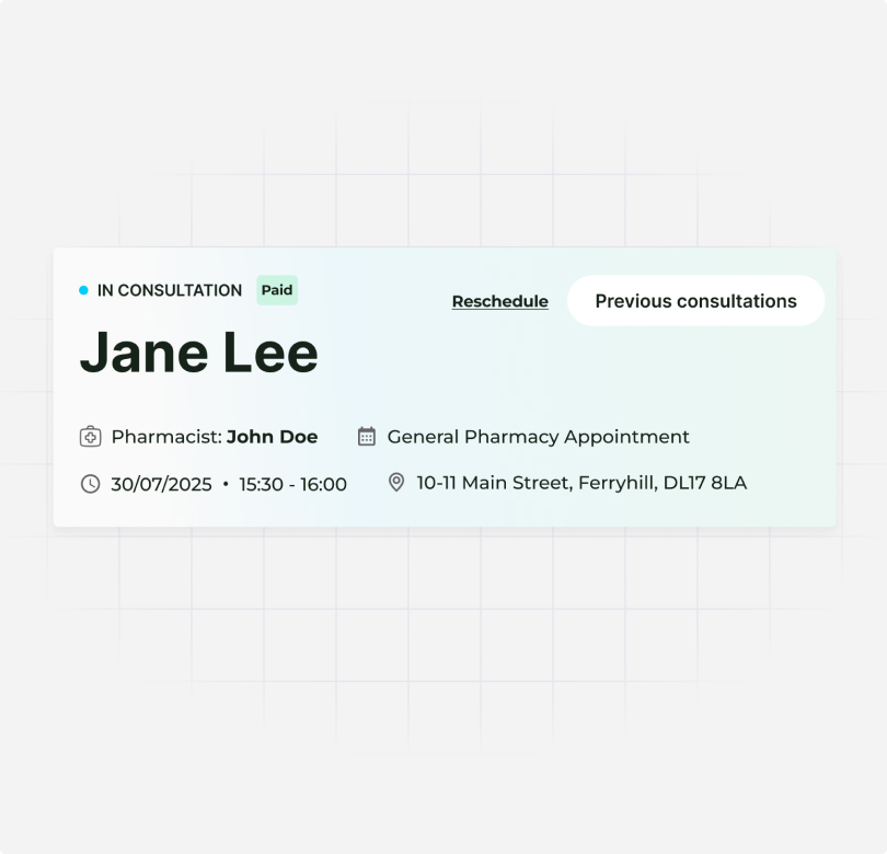 Deltera Prescribe consultation UI - patient profile