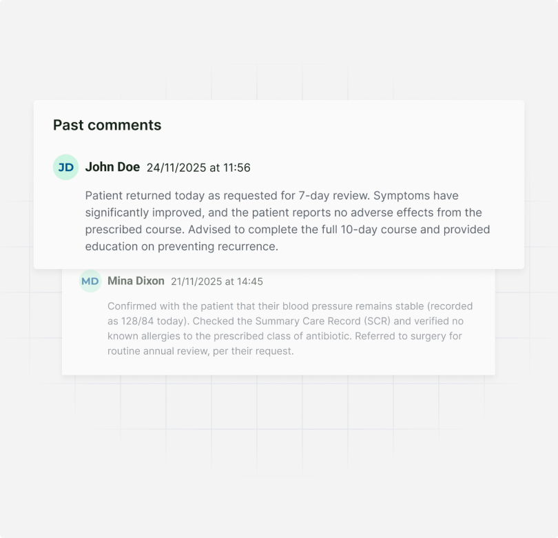 Deltera Prescribe consultation UI - comments and review