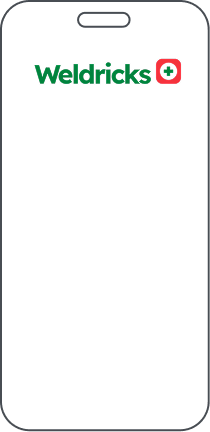 Mobile UI with Weldricks pharmacy logo