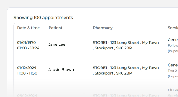 UI showing past appointments