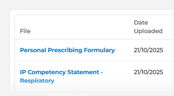 UI showing staff competency uploads