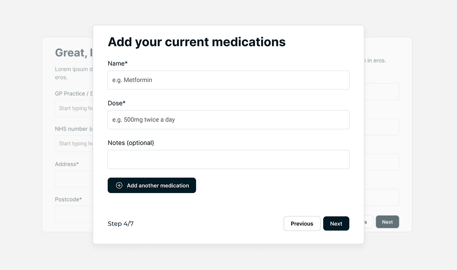 UI of Prescribe pre-screen questions